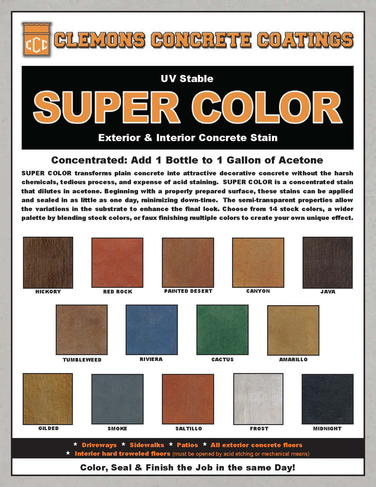 Clemons Concrete Coatings Super Color Color Chart | Xtreme Polishing Systems