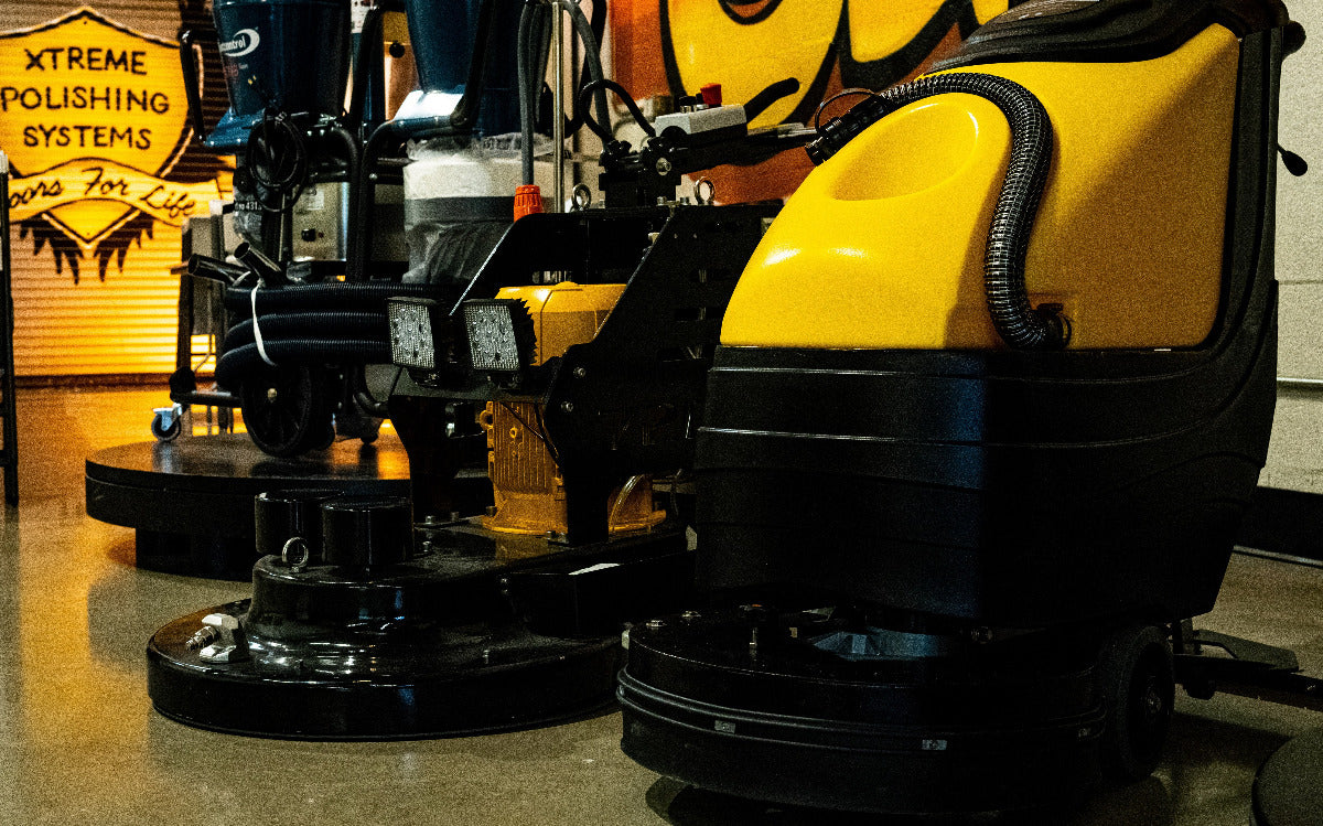 A collection of XPS-brand grinders & Dustless vacuums in the XPS warehouse.