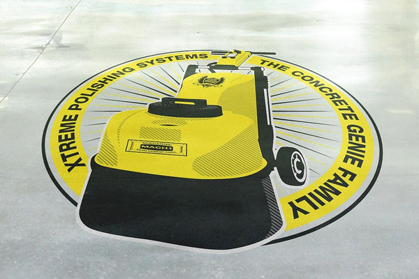 An image of a decorative concrete floor stencil of Xtreme Polishing Systems Concrete Genie.
