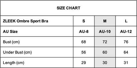 zleek-ombre-sport-bra-size-chart