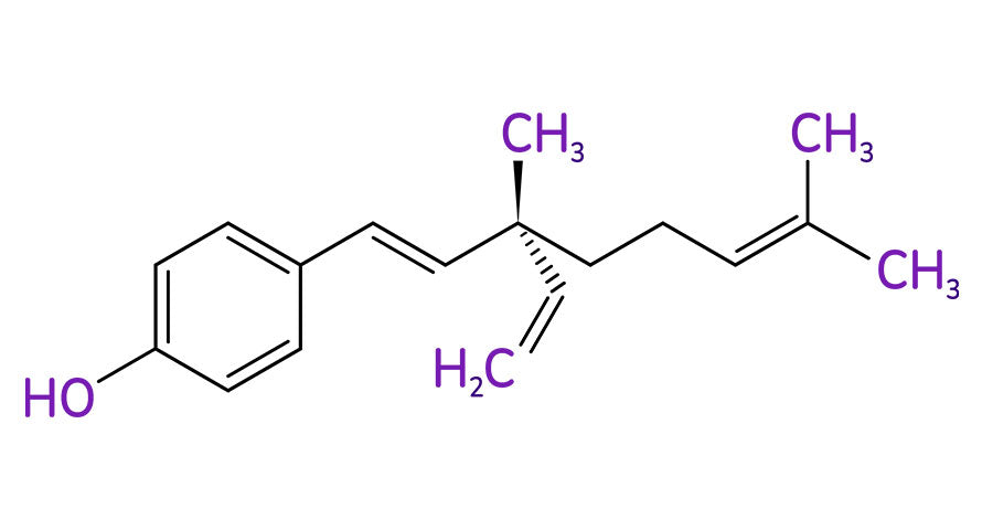 Diagram depicting the chemical structure of bakuchiol, showcasing its molecular composition and arrangement, highlighting its natural, plant-based origin in skincare science.