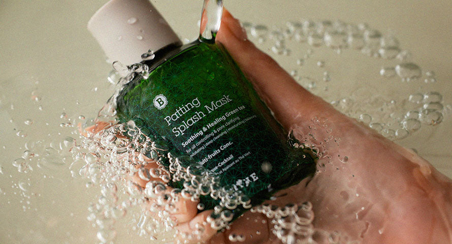 Blithe's Patting Splash Mask in Soothing and Healing Green Tea variant, highlighting its unique formula for gentle exfoliation and skin nourishment during winter.