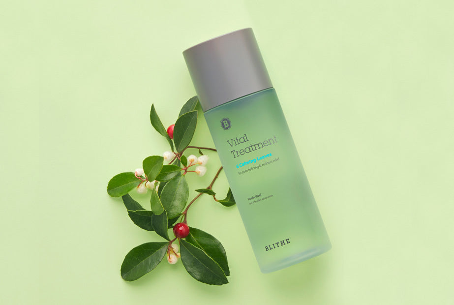  A visually appealing display of the Blithe Vital Treatment 6 Calming Leaves, highlighting its sleek and serene packaging, symbolizing the harmonious infusion of the six therapeutic herbs dedicated to calming and revitalizing the skin.
