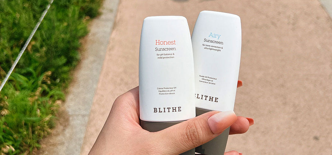 An image displaying the Blithe Sunscreen, showcased in its sleek and modern packaging, emphasizing its role as a key player in protecting and nourishing the skin from harmful UV rays.