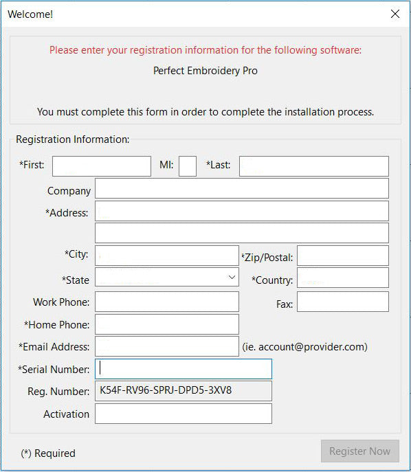 Registration Info Dialog Box