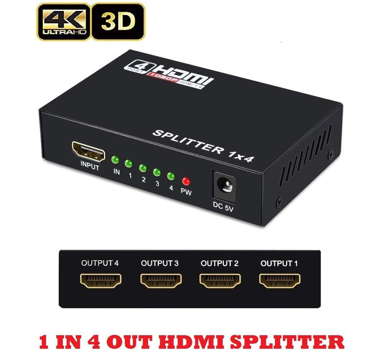 1 In 2 Out HDMI Splitter Amplifier Duplicator Cable Full HD 1080p 3D V1.4  DVD AU