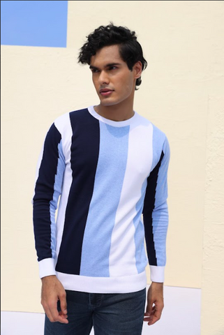 White and Blue Pullover For Men