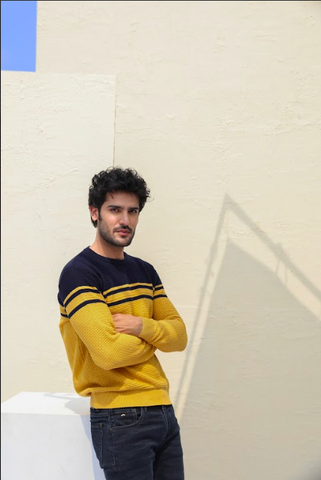 Yellow Striped Pullover For Men