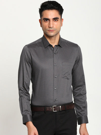 Cotton Blend Black Formal Slim Fit Solid Shirt