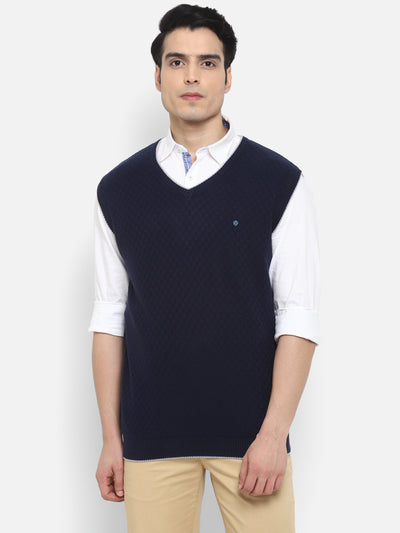 Solid Grey V Neck Sleeveless Sweater for Men