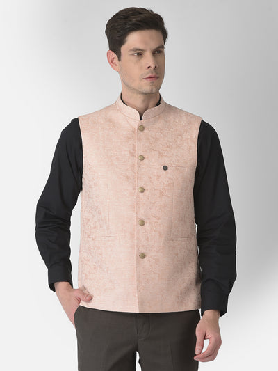 Embroidered Art Silk Nehru Jacket in Peach : MHG2332