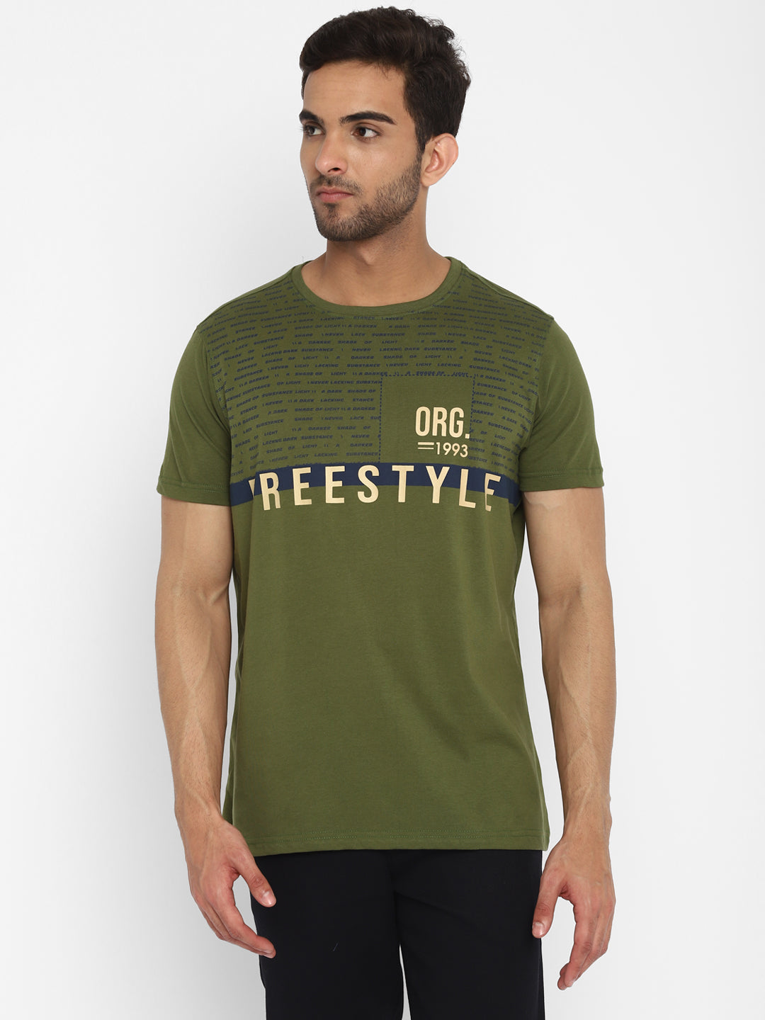 Turtle Men Essentials Olive Printed Round Neck T-Shirts