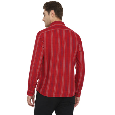 Turtle Men Red Cotton Striped Slim Fit Shirts