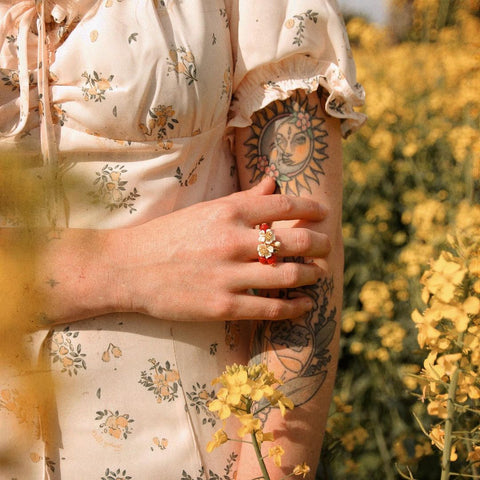 Cranberry Flowers Open Ring