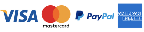 icons of Visa, Mastercard, American Express, and Paypal