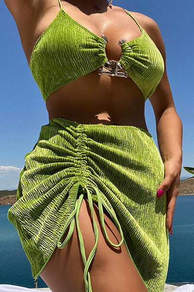 Women Swimsuit 3 Piece Bathing Suits Bikini Skirt Set With Skirts Cover Up  Swimwear Solid Sexy Hanging Three-piece Set Bikini