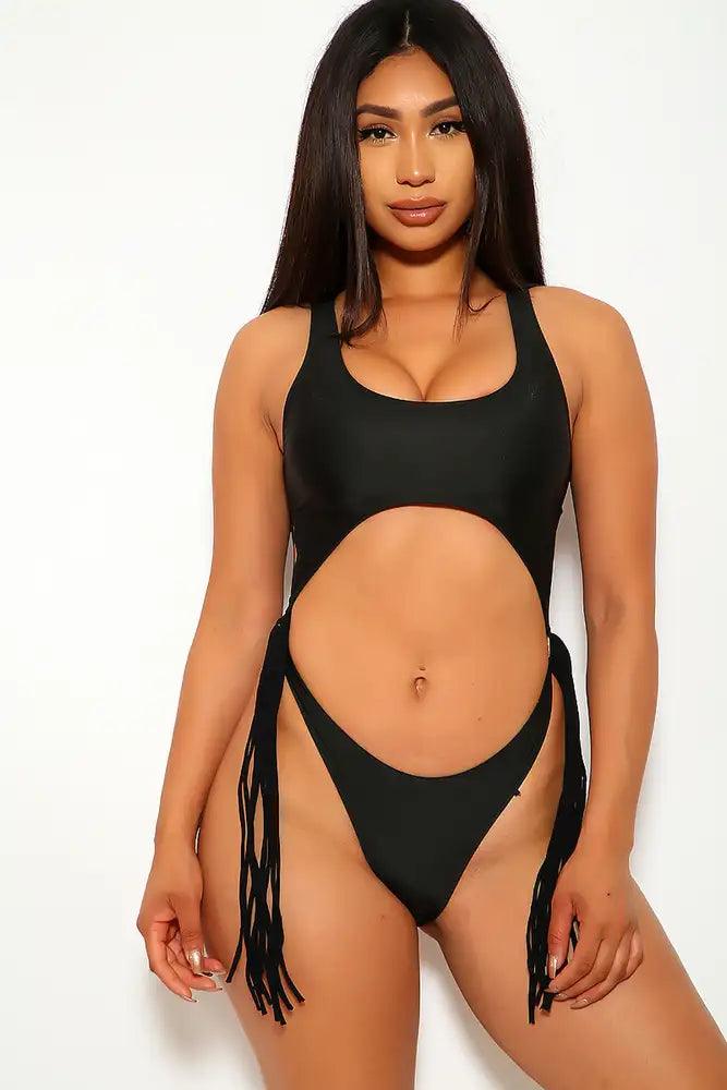 Black Cut Out Fringe Cheeky One Piece Swimsuit