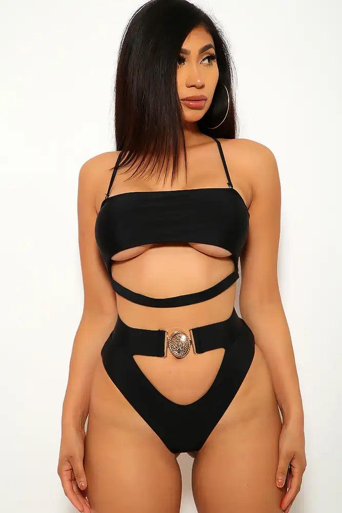 Black Cut Out Padded Two Piece Swimsuit