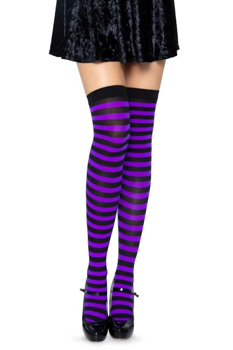 Black Purple Striped Nylon Stockings