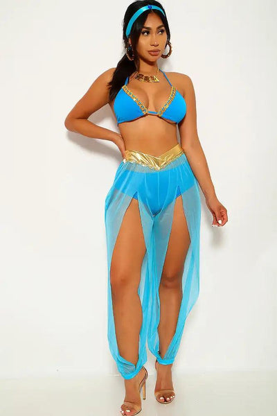 Shiny Gold with Turquoise Belly Dance Costume