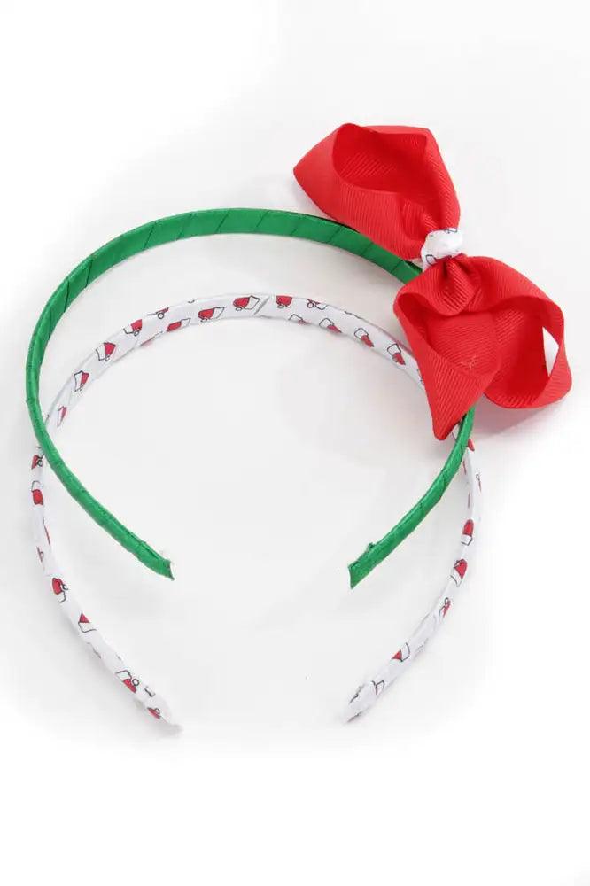 Green White Santa Hat Bow Accent Headband Set
