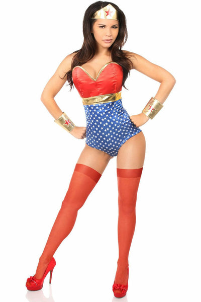 Red Gold Dot Print Sexy 7 Piece Wonder Woman Costume – AMIClubwear