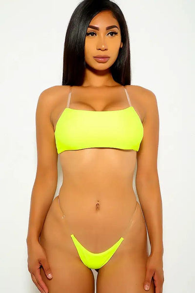 Neon Yellow High Waist Ruched Two Piece Swimsuit