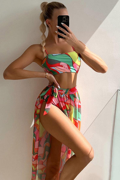 Sexy 3 Piece Bathing Suits Summer Holiday Bikini Sets Cleavage Backless Crop  Top+brief+pleated Mini Skirt Matching Sets on OnBuy
