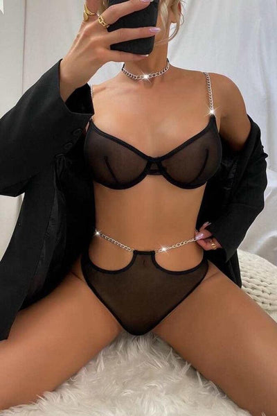 crotchless for sex panties Womens Sexy Strappy Harness Lingerie Set with  Choker for Sex Naughty Slutty See Through Mesh Sheer Underwire Bra and Panty  Black at  Women's Clothing store