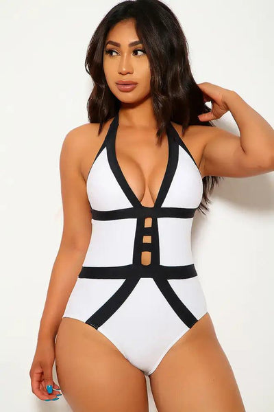 XWWDP Swimsuit Women's One-Piece Sexy Swimwear White V-Neck Straps