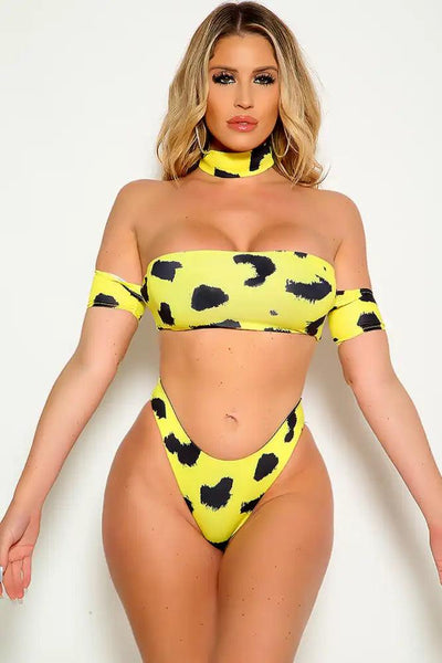 Sexy Yellow Versatile Cut Out Two Piece Swimsuit Bikini – AMIClubwear