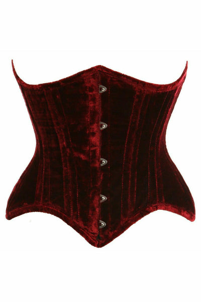 Daisy Corsets Top Drawer Red Velvet & Faux Leather Steel Boned