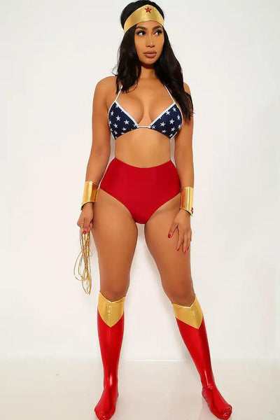 Red Star Print 7 Piece Wonder Woman Costume – AMIClubwear