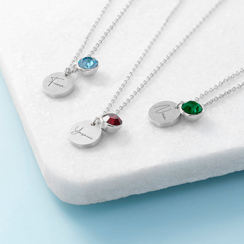Initial Letter Engraved Necklace with Birthstone, Personalised Necklac –  CharmedJewellery.co.uk