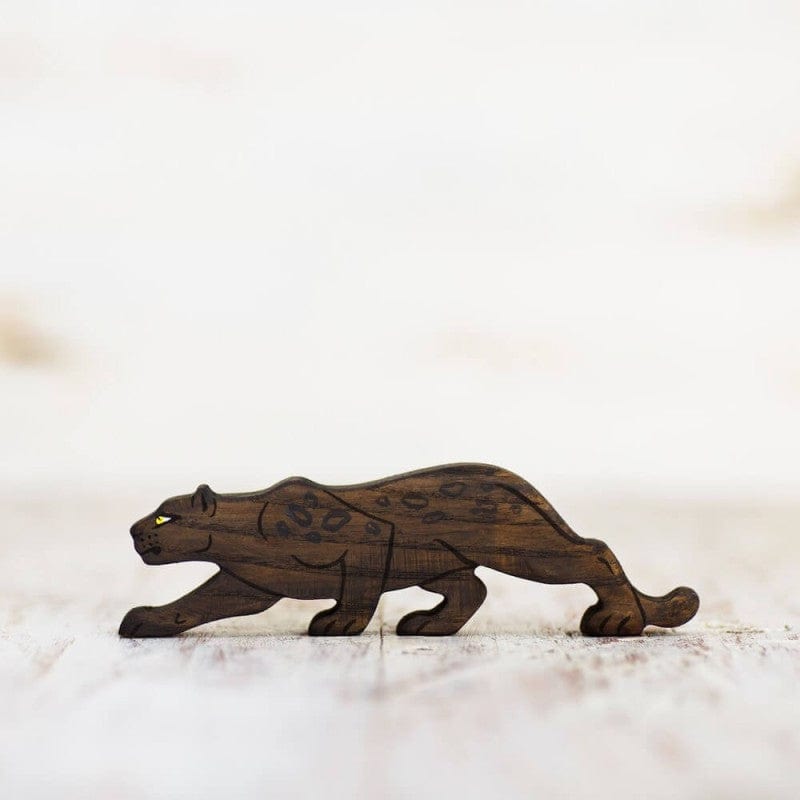 Wooden Snow Leopard Figurine - WoodenCaterpillar Toys