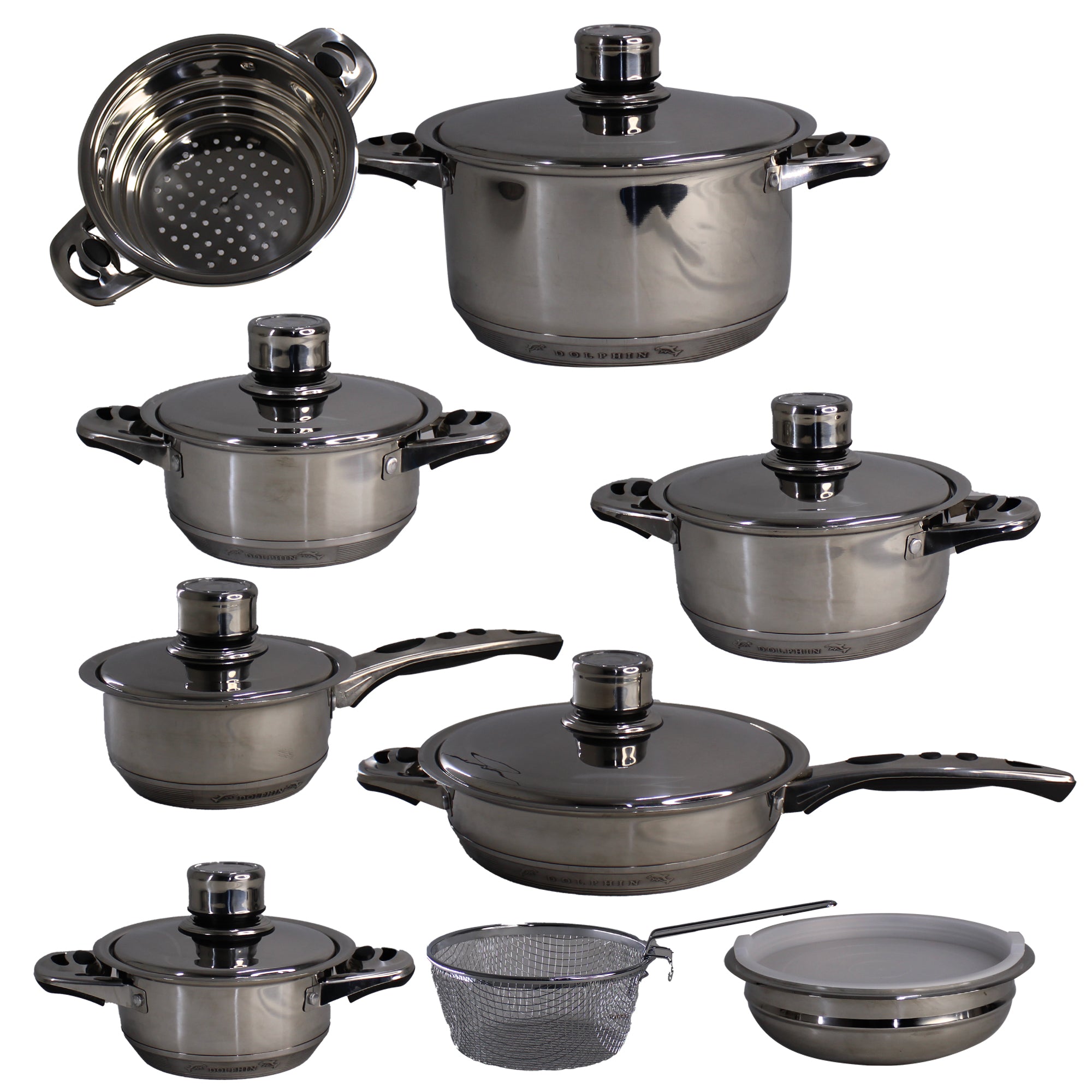 Stainless Steel Heavy Duty Leopard German Design Cookware Set with Solid  Lids - 16 Piece - Global Houseware