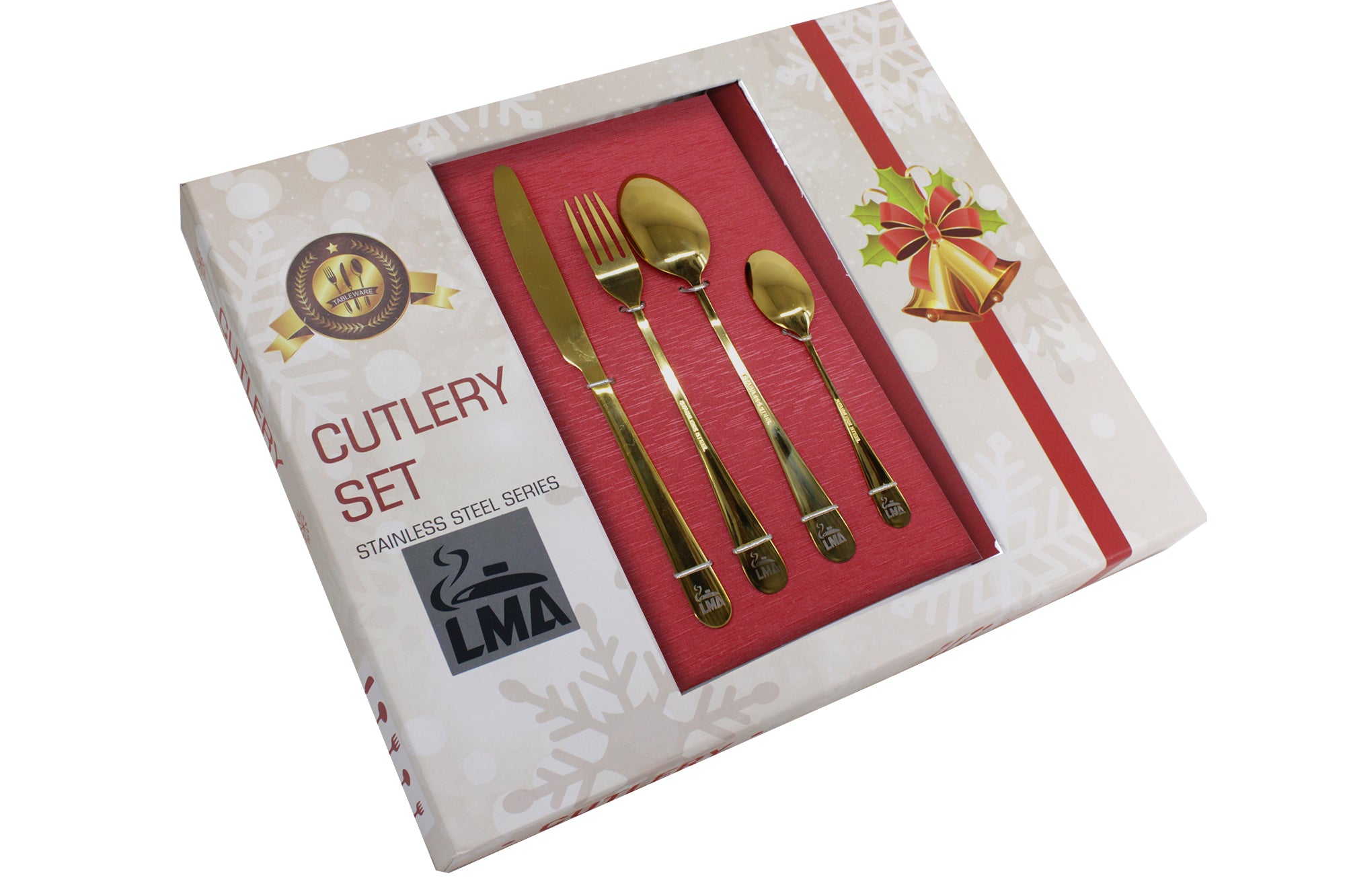 5pcs/set Stainless Steel Crown Handle Cutlery Set With Partial Gold Plating  And Embossed Steak Knives