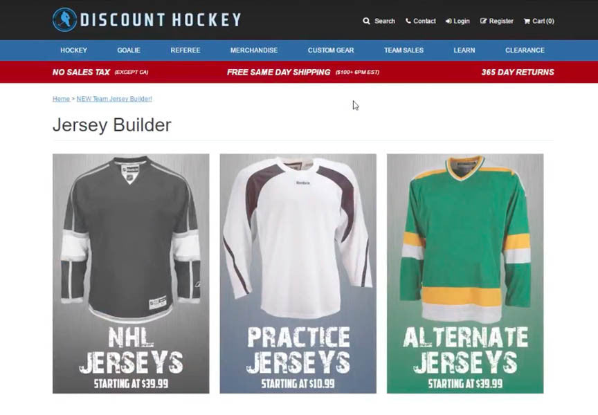 Discount Hockey's Custom Jersey Builder