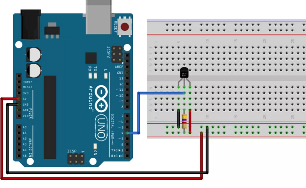 Temperature sensor electronics project connected in circuit with Arduino