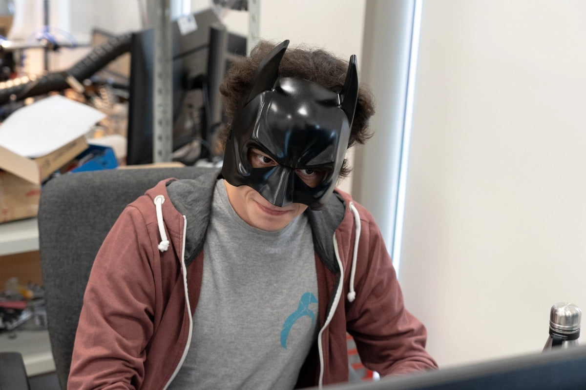 circuitmess employee with batman mask