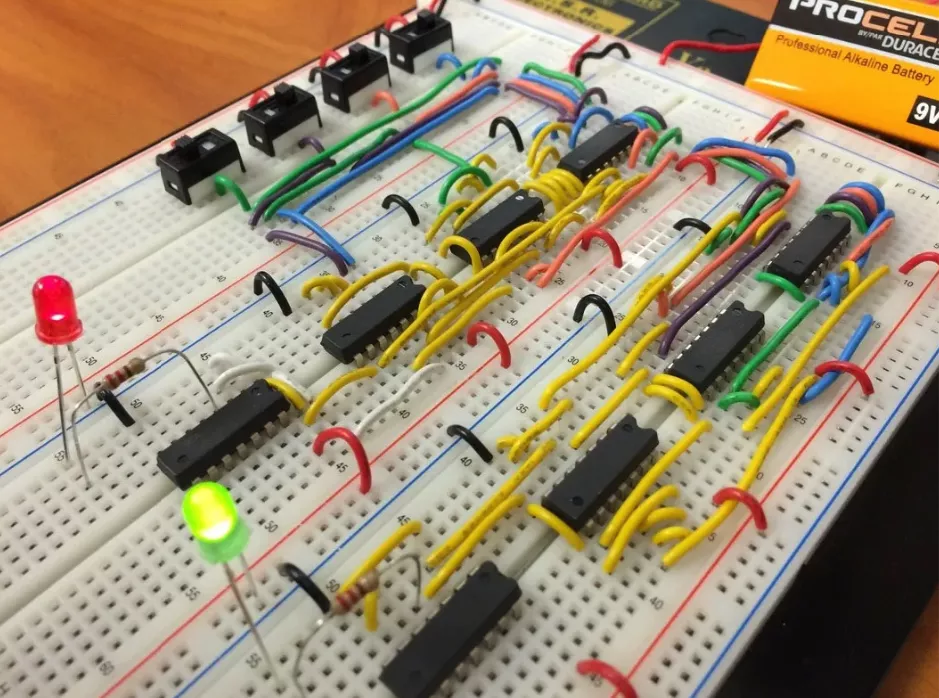 Breadboard circuit with electronics components