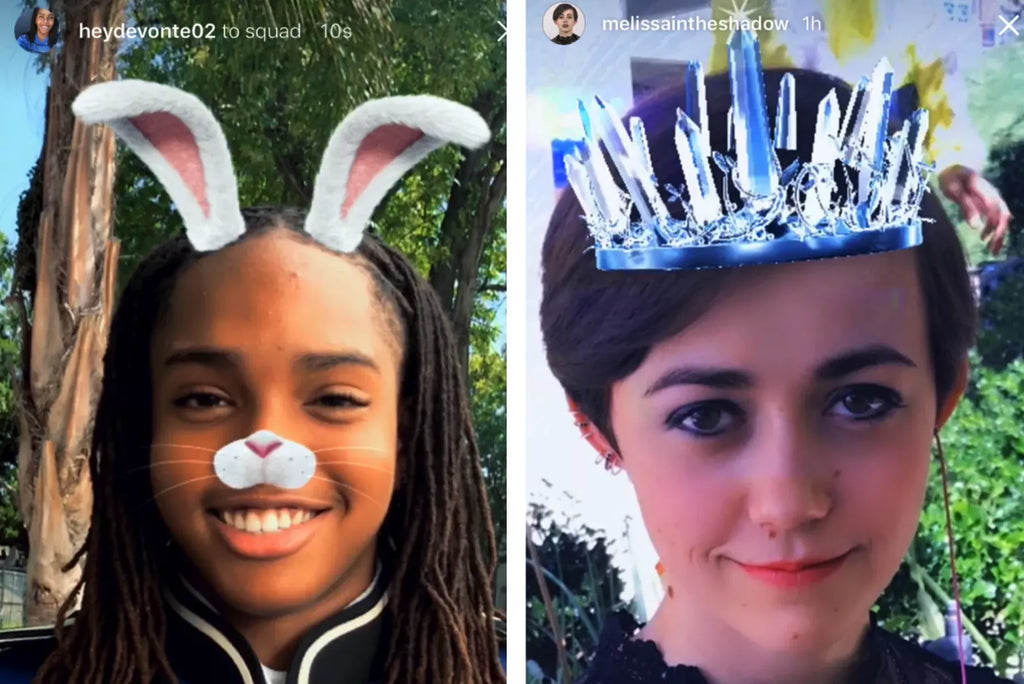Kids using AI photo filters that use computer vision and face recognition