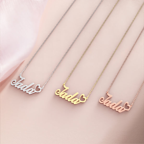 Jada Name Necklace Rose Gold Plated Silver Custom Necklace with Heart,