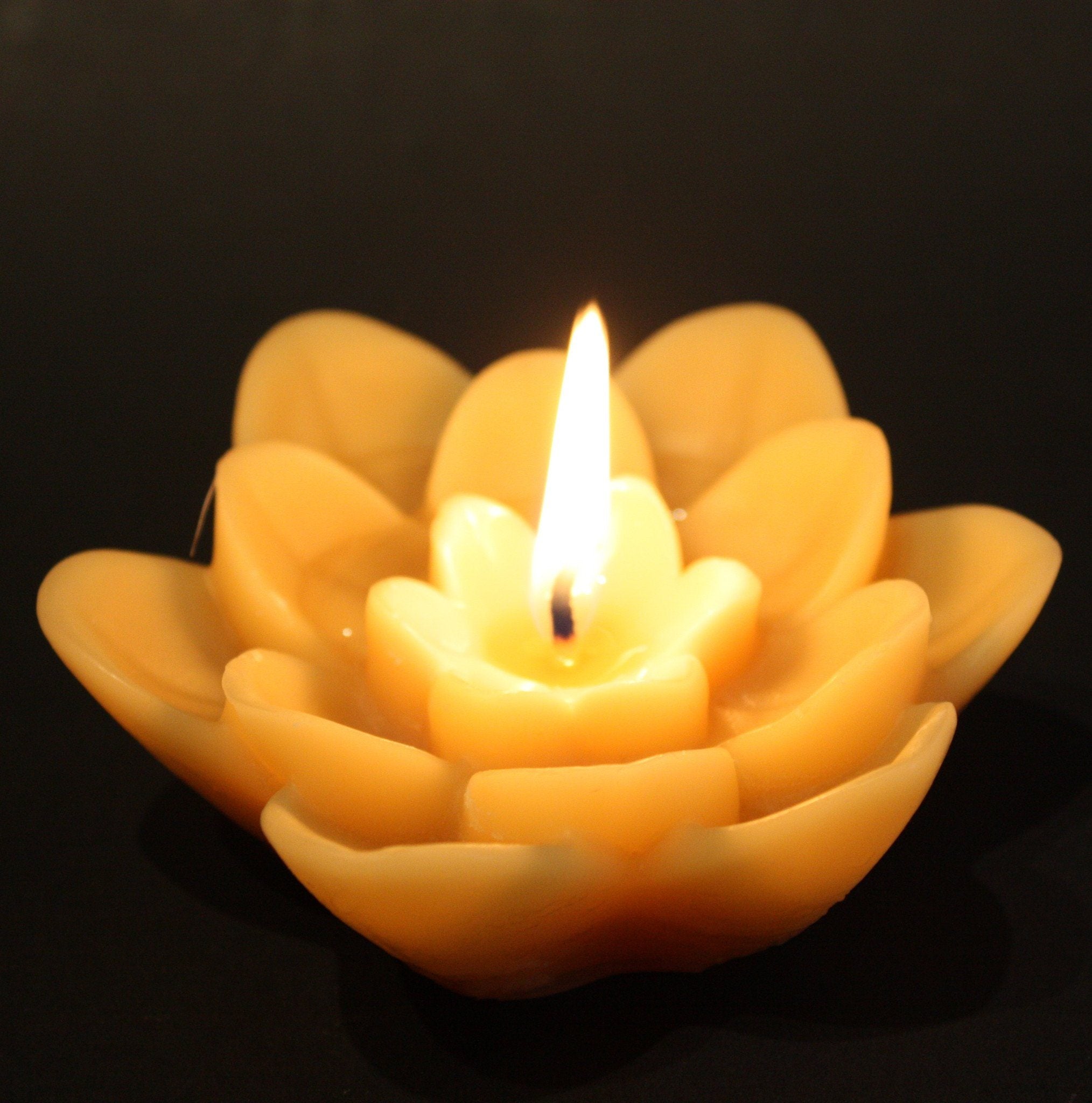 Floating Lotus Flower beeswax candle Happy Flame