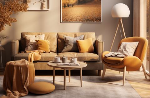 sofa und stühle in herbstfarben