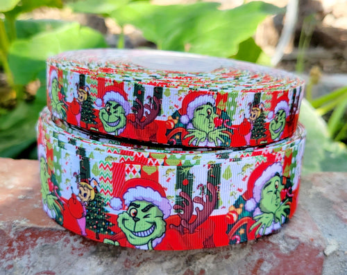 Christmas Grinch on Red 1 Ribbon