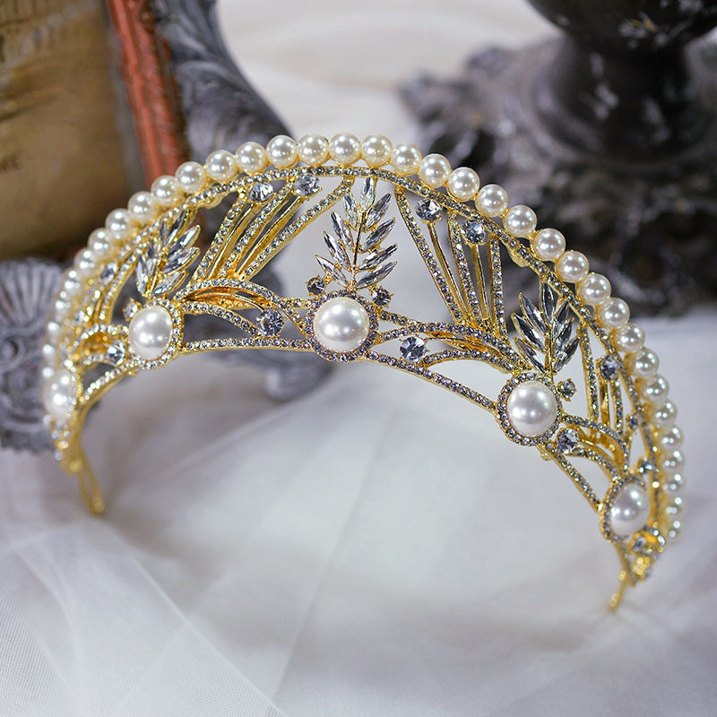 Oversize Gold Bridal Crowns Tiara Headpieces Pearls Prom Headband