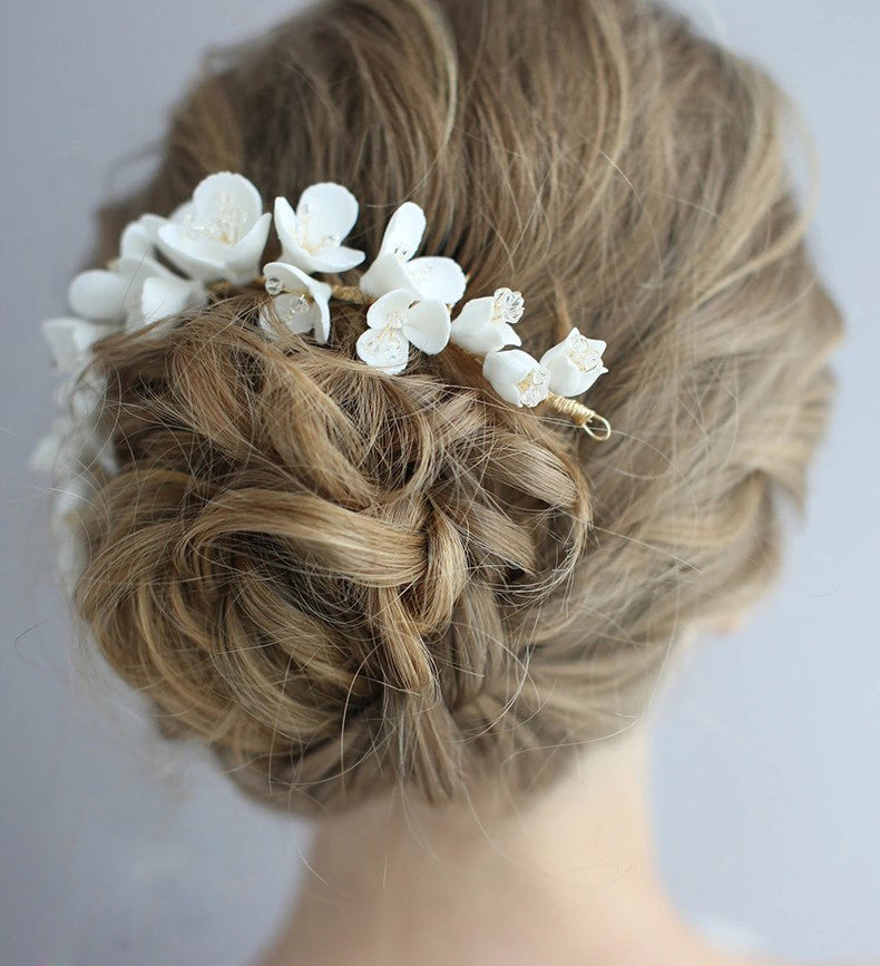White Flower Soft Brides Hair Hairbands Crystal Barrettes Wedding Hair Jewelry Prom Head Wear S8189