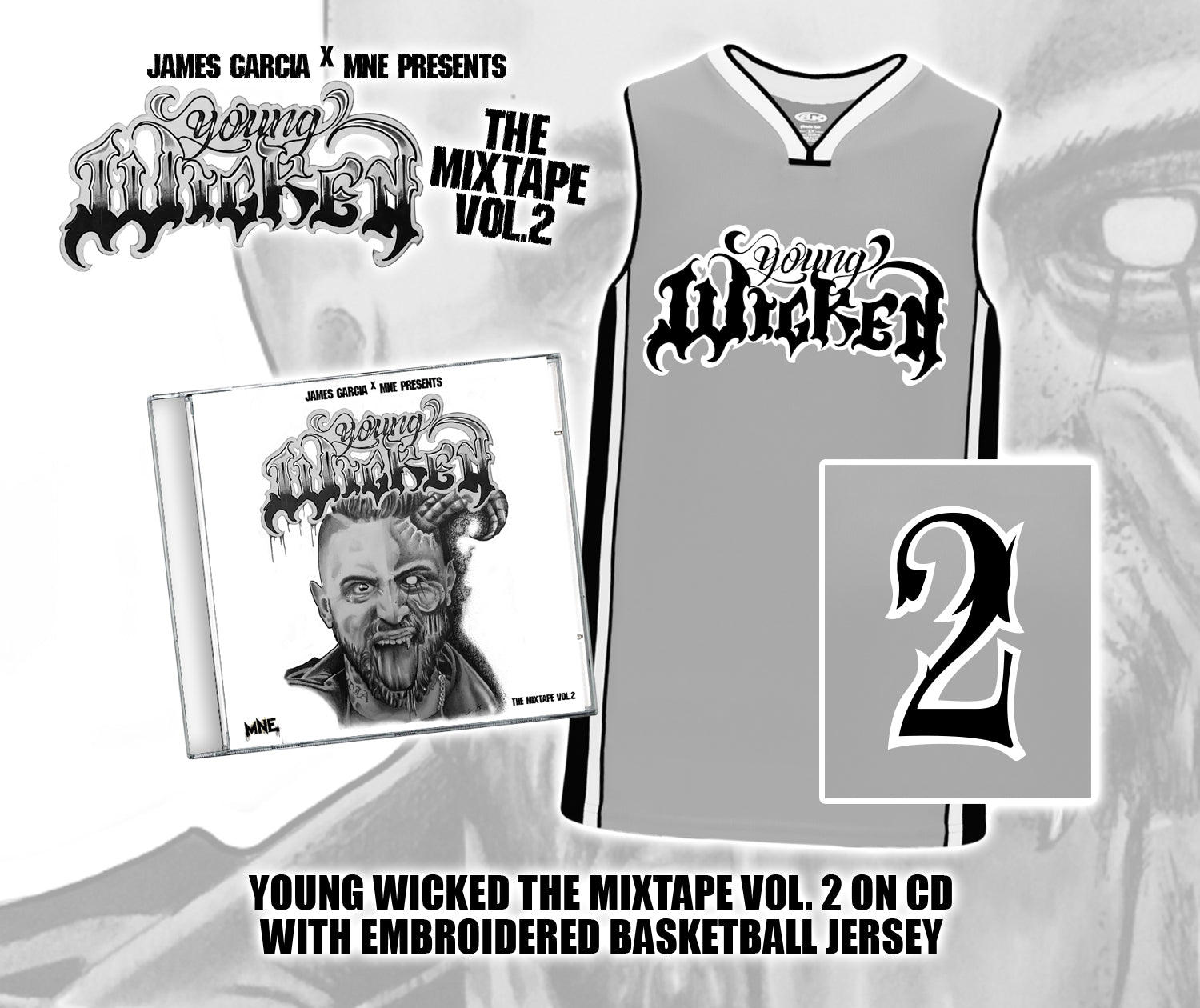 Image of "Young Wicked The Mixtape: Vol. 2" CD & Embroidered Jersey Bundle