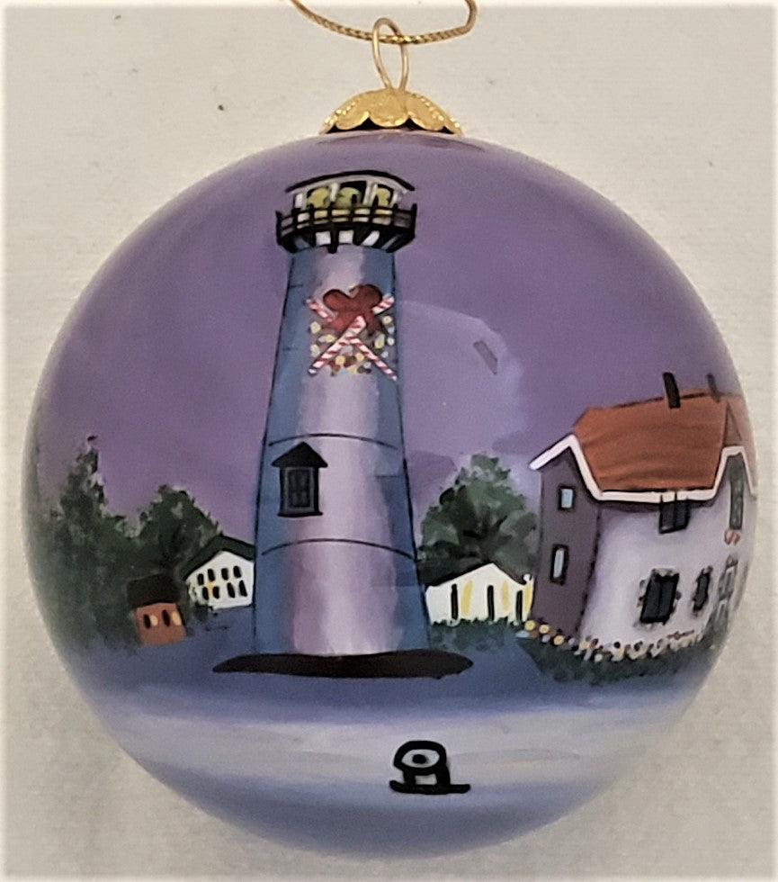 Chatham, MA Lighthouse At Christmas Ornament by Marsha York The Cape